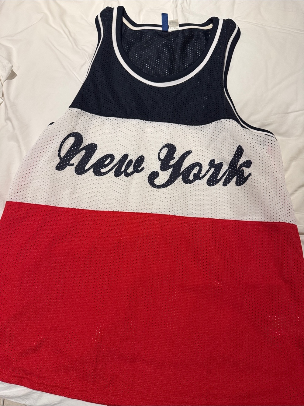 H&M Red White Navy 'New York' Mesh Tank Top